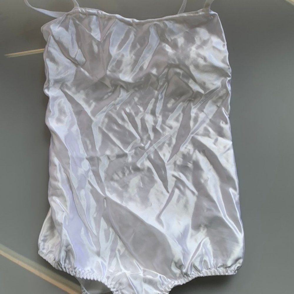White Satin front Leotard